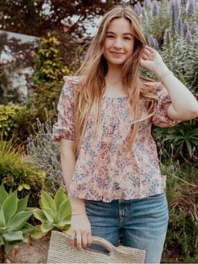 Cleobella Mariana Floral Pink Puff Sleeve Blouse M